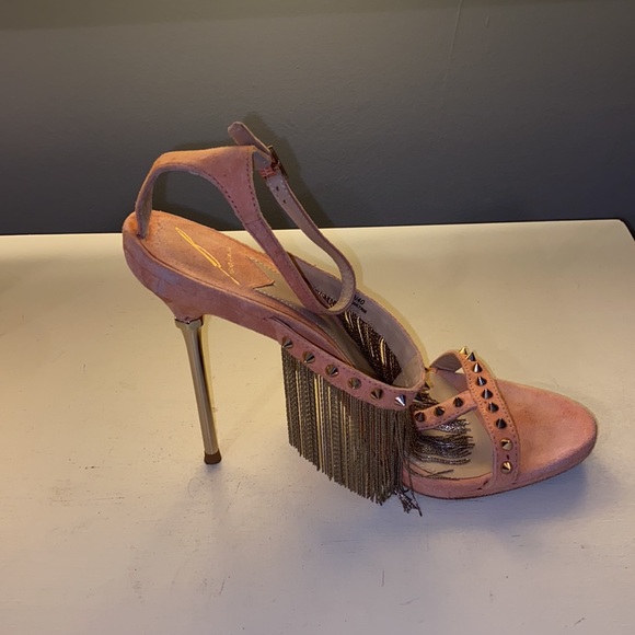 Peach suede with studs & chain fringe; in the box! - Picture 4 of 9